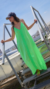 Vestido Largo de Lino Verde Lima