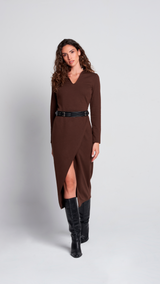 Vestido Cristina chocolate – Roots VISS Madrid, escote pico