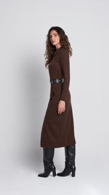 Vestido Cristina chocolate – Roots VISS Madrid, escote pico