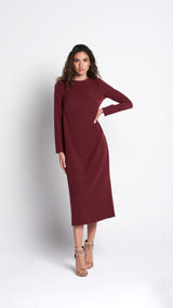 Vestido Mónica burdeos – largo recto con pinza no marcar (Roots VISS Madrid)