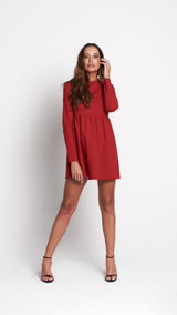 Vestido María rojo – mini con falda abullonada y cuello redondo (VISS Madrid)