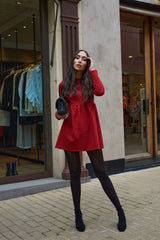 Vestido María rojo – mini con falda abullonada y cuello redondo (VISS Madrid)
