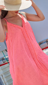 Vestido Largo de Lino Rosa Coral