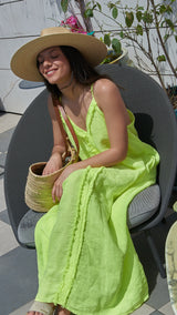 Vestido Largo de Lino  Amarillo Flúor