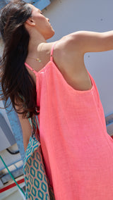 Vestido Largo de Lino Rosa Coral