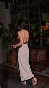 Vestido Largo Bicolor Halter Cruzado