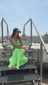 Vestido Largo de Lino Verde Lima